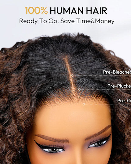 Ombre Brown And Honey Brown Jerry Curly Wig Ready To Go 7x4 Lace Frontal Wig Human Hair junoda