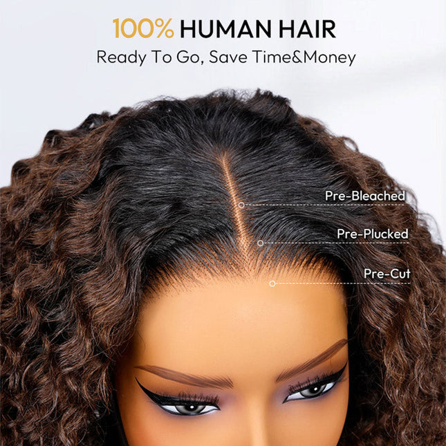 Ombre Brown And Honey Brown Jerry Curly Wig Ready To Go 7x4 Lace Frontal Wig Human Hair junoda