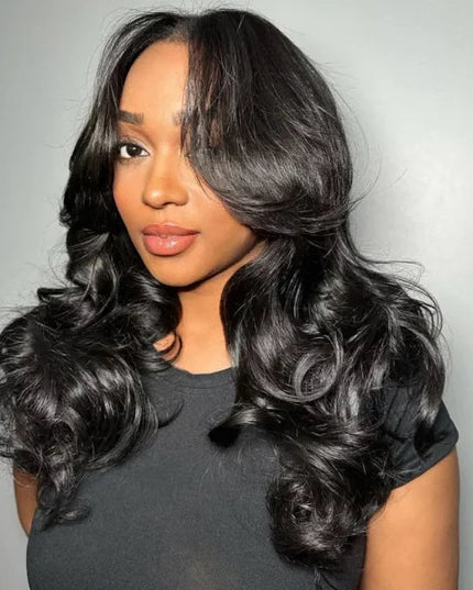 Body Wave Face-Framing Curtain Bangs Layered Cut Bleached Knots Wear Go Glueless Wig junoda