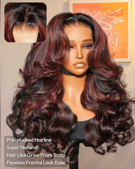Junoda Cherry Cola Red Wig Pre-Everything Glueless Wig Highlight Layered Cut Customized Wave Human Hair Wig junoda