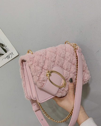 Soft Plush Ladies Square Messenger Bag Winter Female Bag Lady Designer Handbag Chain Shoulder Messenger Bag