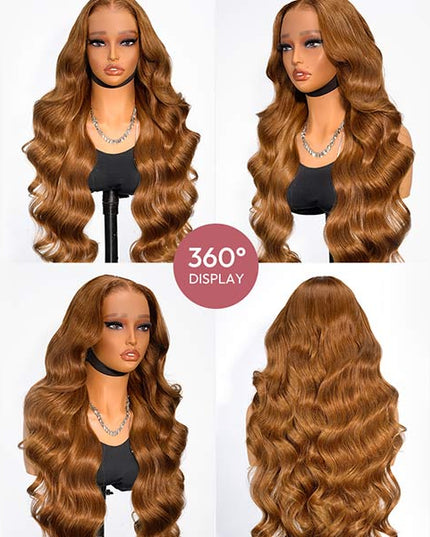 Caramel Brown Loose Body Wave Lace Frontal Wig Glueless Wig junoda