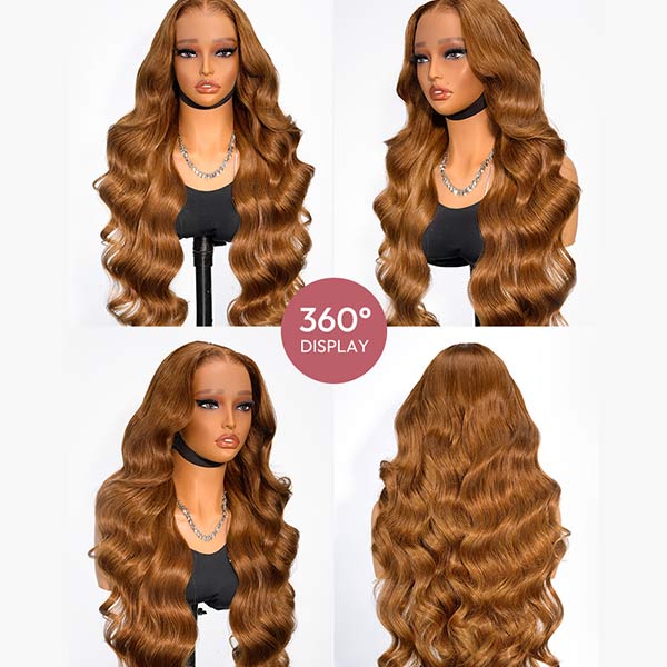 Caramel Brown Loose Body Wave Lace Frontal Wig Glueless Wig junoda