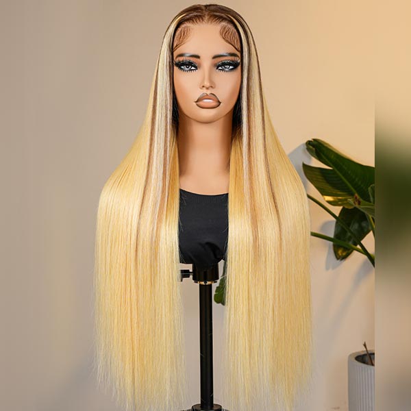Honey Blonde Ombre Wig Super Invisible Lace Wig Straight Human Hair With Dark Roots junoda