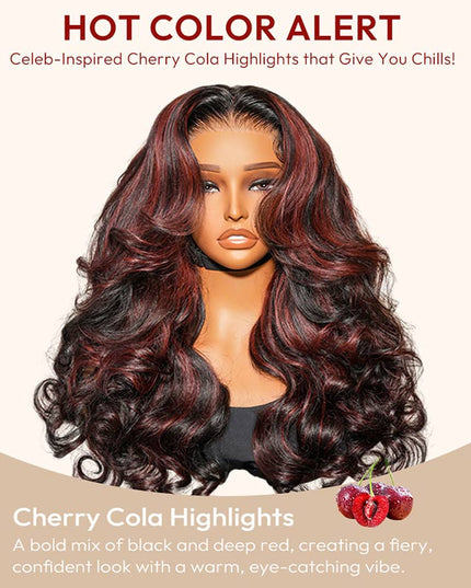 Junoda Cherry Cola Red Wig Pre-Everything Glueless Wig Highlight Layered Cut Customized Wave Human Hair Wig junoda