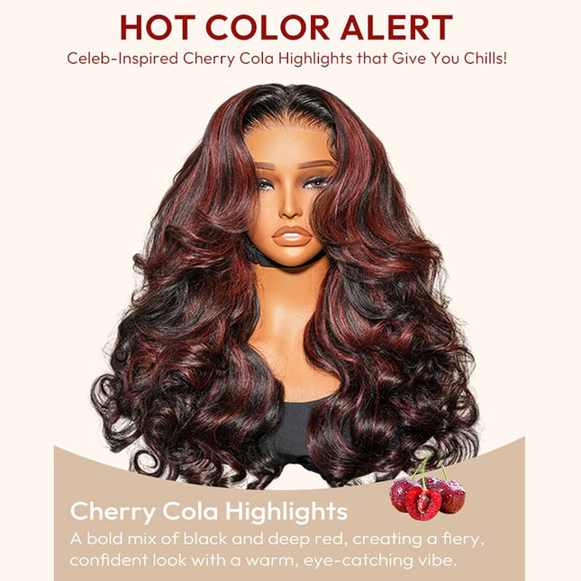 Junoda Cherry Cola Red Wig Pre-Everything Glueless Wig Highlight Layered Cut Customized Wave Human Hair Wig junoda