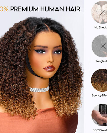 Ombre Brown And Honey Brown Jerry Curly Wig Ready To Go 7x4 Lace Frontal Wig Human Hair junoda