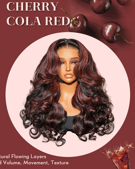 Junoda Cherry Cola Red Wig Pre-Everything Glueless Wig Highlight Layered Cut Customized Wave Human Hair Wig junoda