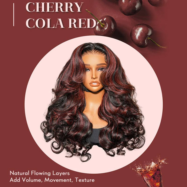 Junoda Cherry Cola Red Wig Pre-Everything Glueless Wig Highlight Layered Cut Customized Wave Human Hair Wig junoda