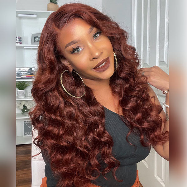 Auburn Color Body Wave Lace Front Wig Red Brown Medium Length Hairstyles Trends junoda
