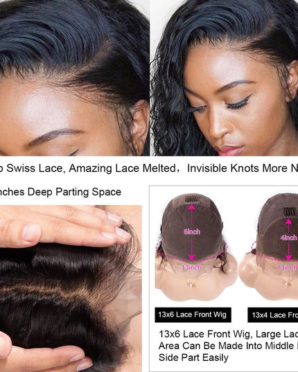 Junoda Water Wave 13x6 Lace Front Human Hair Wigs Brazilian Natural Black Color Lace Frontal Wig cs1 junoda