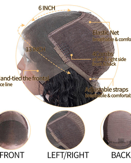 Junoda Water Wave 13x6 Lace Front Human Hair Wigs Brazilian Natural Black Color Lace Frontal Wig cs1 junoda
