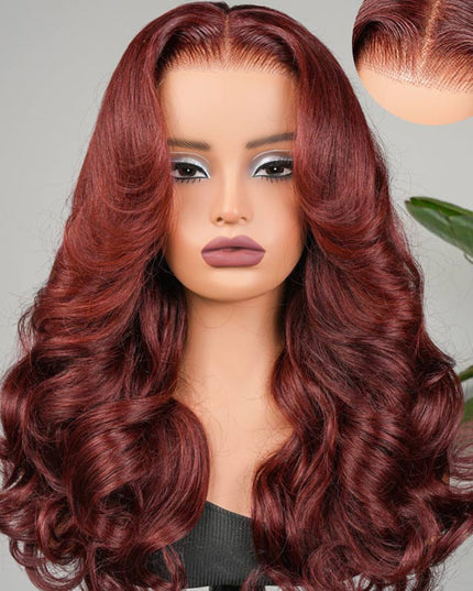 Junoda Cherry Cola Red Wig Pre-Everything Glueless Wig Layered Cut Customized Wave Human Hair Wig junoda