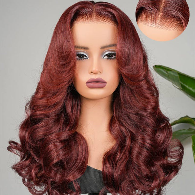 Junoda Cherry Cola Red Wig Pre-Everything Glueless Wig Layered Cut Customized Wave Human Hair Wig junoda