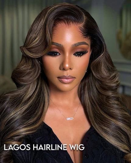 Lagos Hairline Colored Wig Black And Honey Blonde Highlight With Body Wave 13x4 Lace Front Wigs junoda