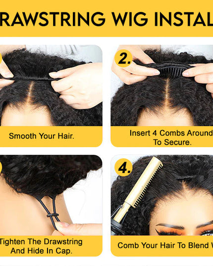 Highlight Brown Kinky Curly Drawstring Wig Draw-strings Flip Over Wig junoda