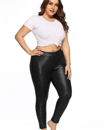 Plus Size Model in White Crop Top and Sparkly Black Leggings | Pretty Melanin Boutique