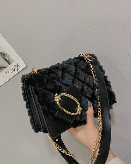 Soft Plush Ladies Square Messenger Bag Winter Female Bag Lady Designer Handbag Chain Shoulder Messenger Bag