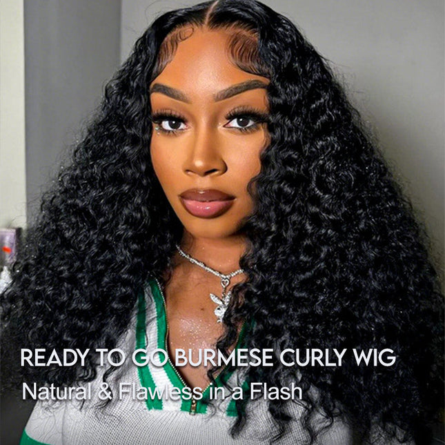 Junoda Burmese Curly Wave 5x5 Human Hair Lace Front Wigs With 200% Density Wear Go Wig Natural Hairline junoda