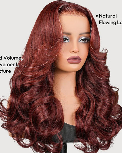 Junoda Cherry Cola Red Wig Pre-Everything Glueless Wig Layered Cut Customized Wave Human Hair Wig junoda