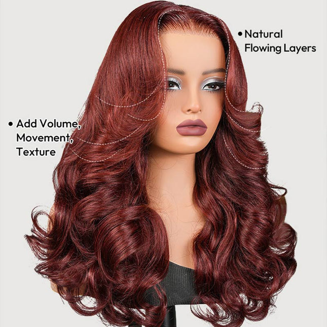 Junoda Cherry Cola Red Wig Pre-Everything Glueless Wig Layered Cut Customized Wave Human Hair Wig junoda