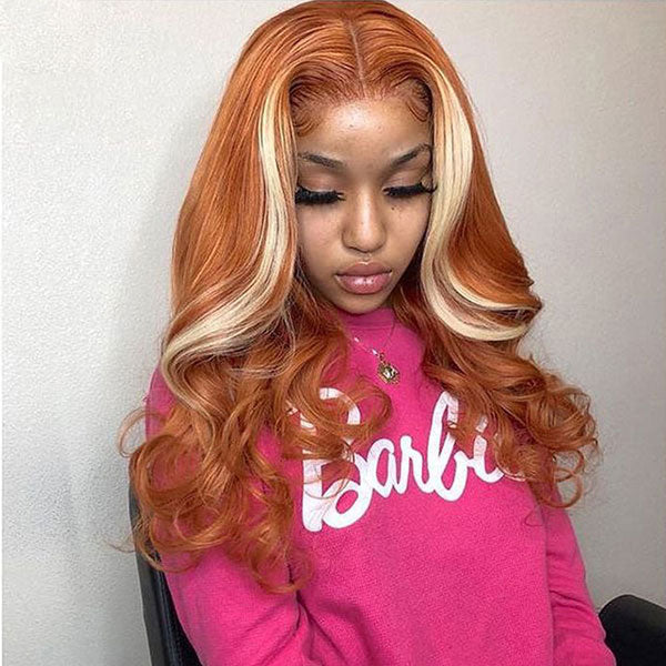 Skunk Stripe Colored Wig Hair Body Wave Human Hair Lace Front Wigs High Density junoda