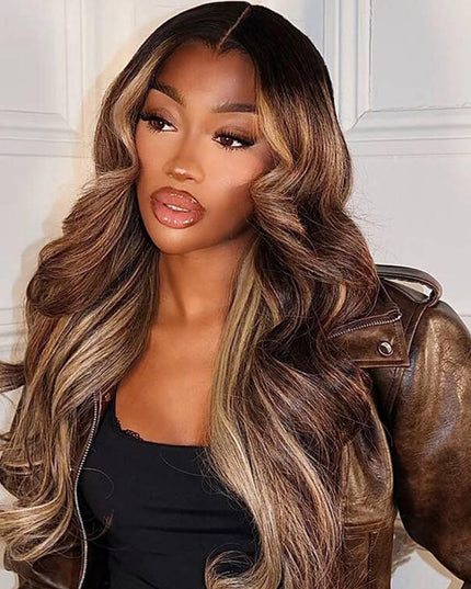 Lagos Hairline Colored Wig Black And Honey Blonde Highlight With Body Wave 13x4 Lace Front Wigs junoda