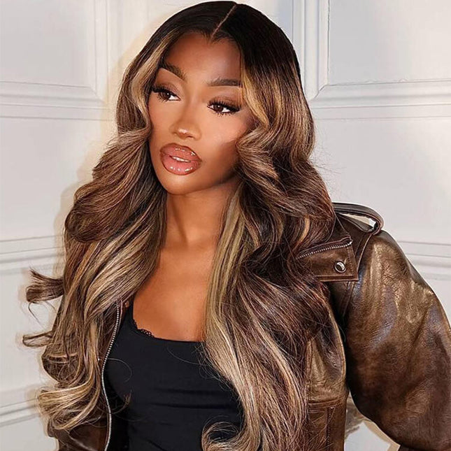 Lagos Hairline Colored Wig Black And Honey Blonde Highlight With Body Wave 13x4 Lace Front Wigs junoda