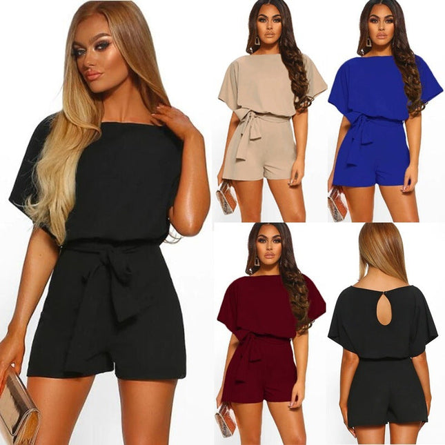 Belted Short Sleeve Silk A-Line Mini Jumpsuit – 4 Colors, S–5XL FitiqueFit