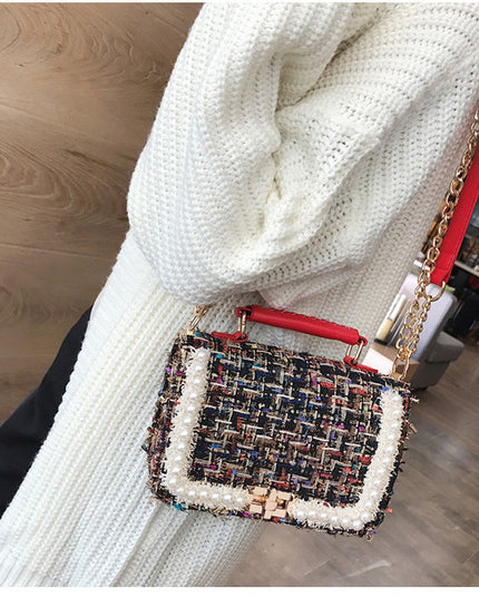Fashion Woolen Personality Handbag Girl Plaid Messenger Bag