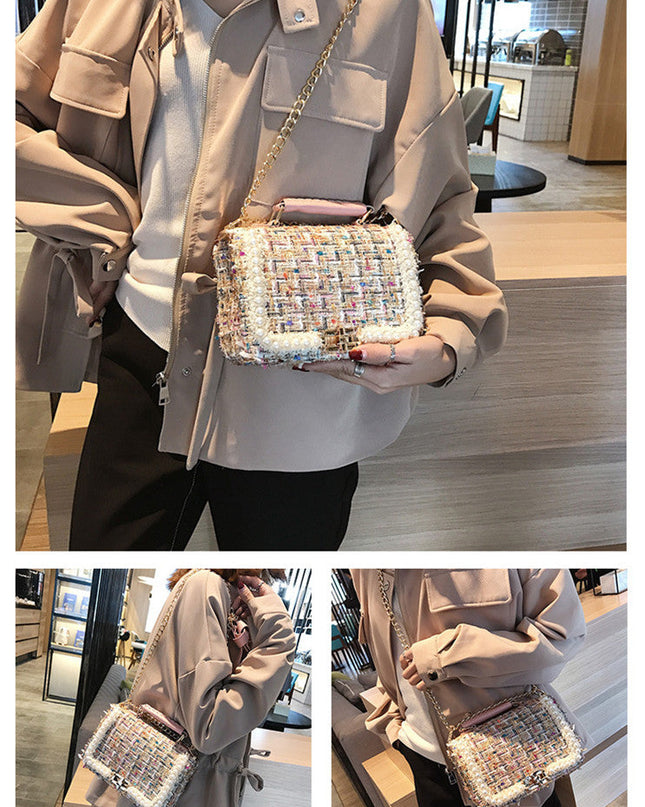 Fashion Woolen Personality Handbag Girl Plaid Messenger Bag