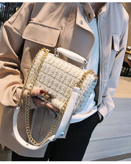 Fashion Woolen Personality Handbag Girl Plaid Messenger Bag