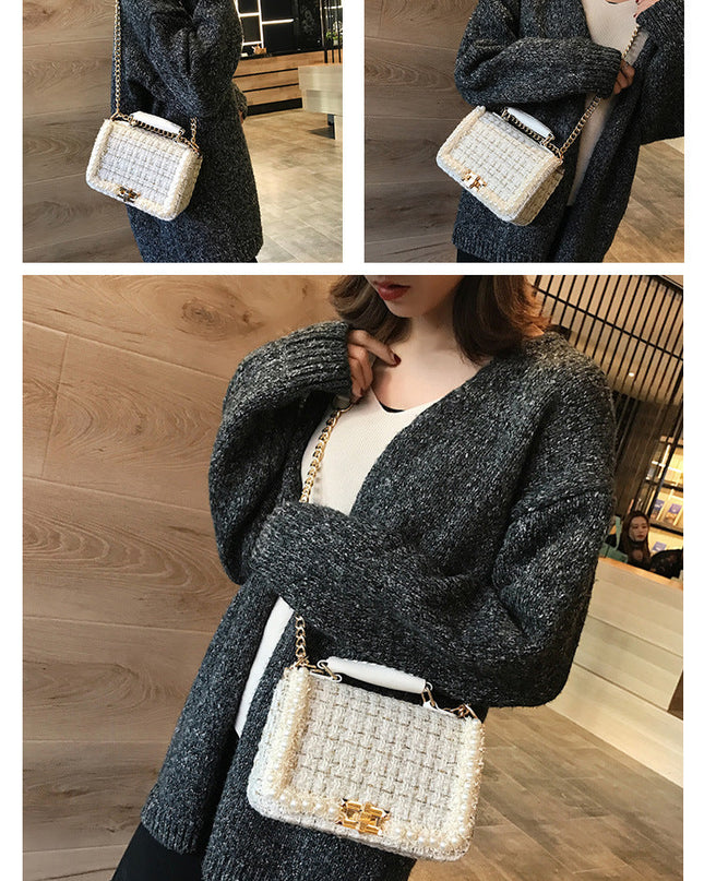 Fashion Woolen Personality Handbag Girl Plaid Messenger Bag