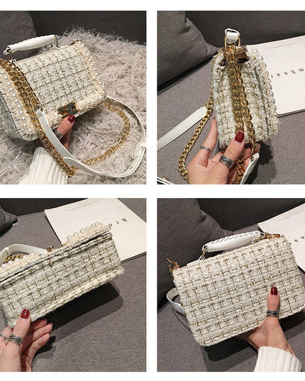 Fashion Woolen Personality Handbag Girl Plaid Messenger Bag