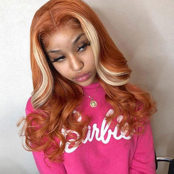 Skunk Stripe Colored Wig Hair Body Wave Human Hair Lace Front Wigs High Density junoda