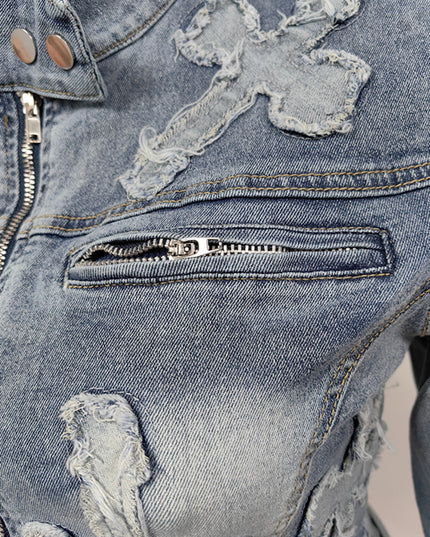 Denim Embroidered Short Skirt Jacket Suits Suit See size chart under “more details”