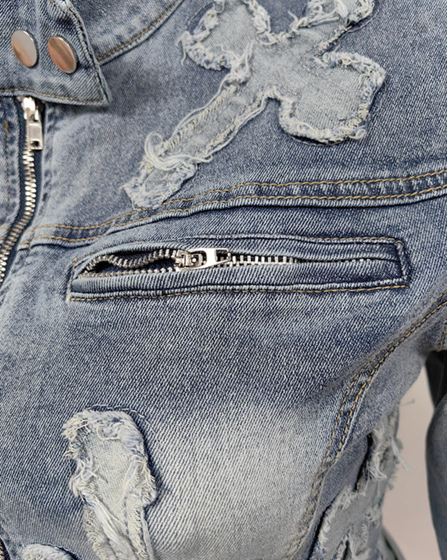 Denim Embroidered Short Skirt Jacket Suits Suit See size chart under “more details”