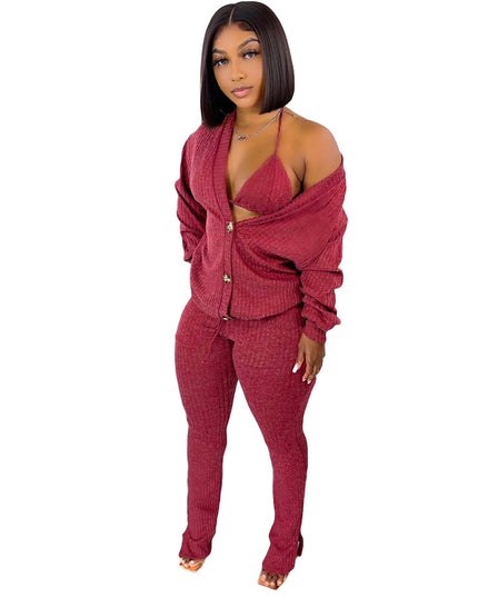 Sweater Coat Underwear Pocket 3-piece Set Suit