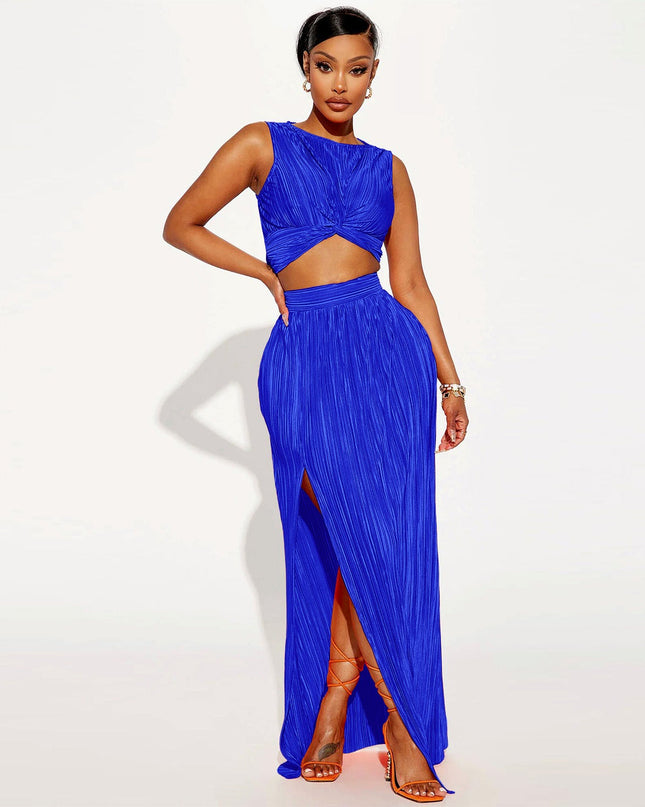 European And American Women's Clothing Slit Dress Two-piece Set