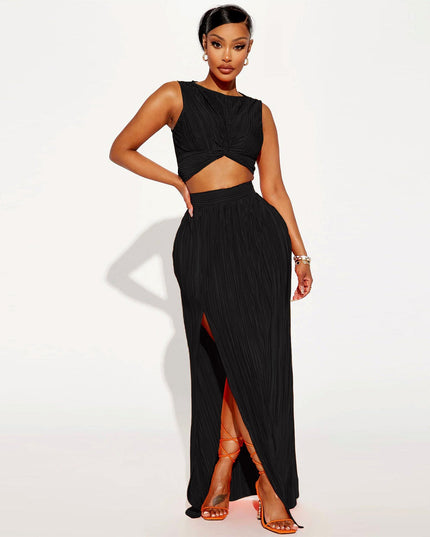 European And American Women's Clothing Slit Dress Two-piece Set