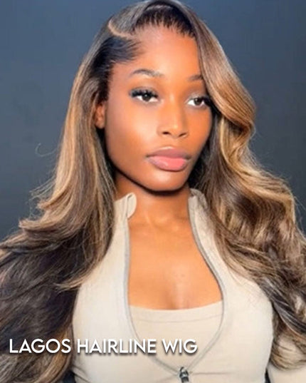 Lagos Hairline Colored Wig Black And Honey Blonde Highlight With Body Wave 13x4 Lace Front Wigs junoda