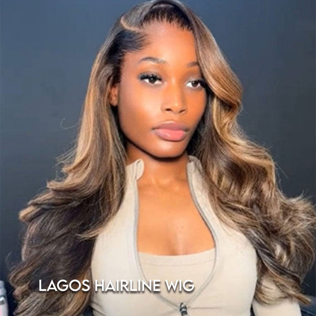 Lagos Hairline Colored Wig Black And Honey Blonde Highlight With Body Wave 13x4 Lace Front Wigs junoda