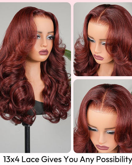 Junoda Cherry Cola Red Wig Pre-Everything Glueless Wig Layered Cut Customized Wave Human Hair Wig junoda