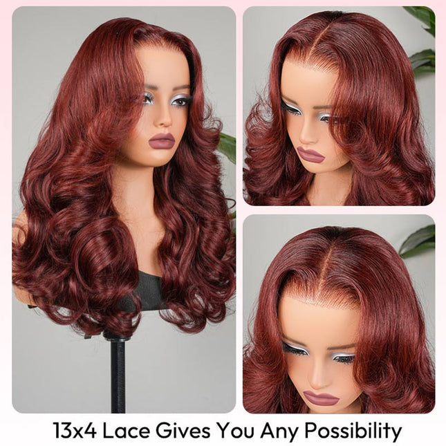 Junoda Cherry Cola Red Wig Pre-Everything Glueless Wig Layered Cut Customized Wave Human Hair Wig junoda