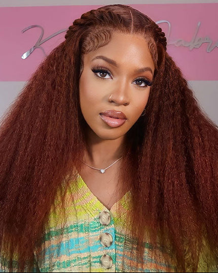 Kashia Jabre Love halssa JustJazzy Recommend Junoda Reddish Brown Kinky Straight Lace Front Wig Auburn Copper Color Yaki Coarse Human Hair Wigs junoda