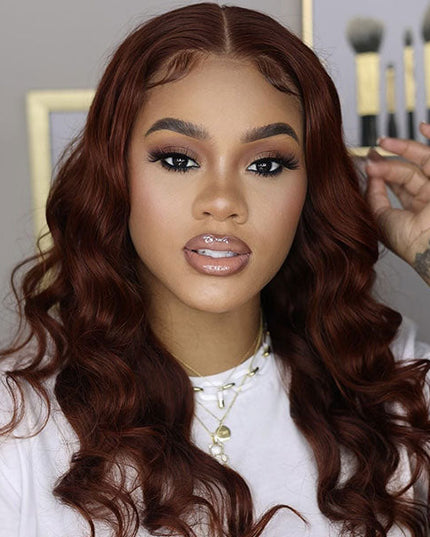 Junoda Reddish Brown Auburn Color Body Wave HD Lace Wig Human Hair Lace Front Wig junoda