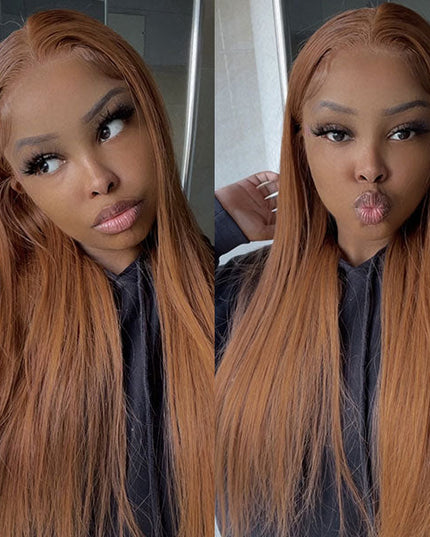 Omgjackiee Recommend Junoda Ginger Brown Color Bone Straight Human Hair Wigs Autumn Lace Front Closure Wig junoda