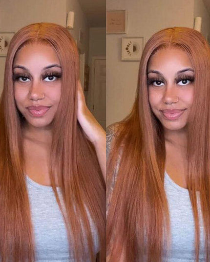 Omgjackiee Recommend Junoda Ginger Brown Color Bone Straight Human Hair Wigs Autumn Lace Front Closure Wig junoda