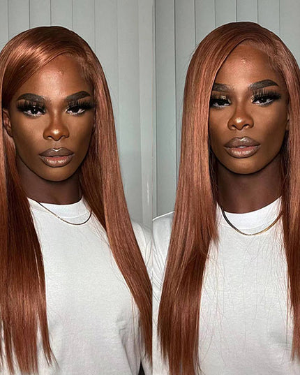 Omgjackiee Recommend Junoda Ginger Brown Color Bone Straight Human Hair Wigs Autumn Lace Front Closure Wig junoda