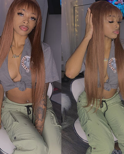 Omgjackiee Recommend Junoda Ginger Brown Color Bone Straight Human Hair Wigs Autumn Lace Front Closure Wig junoda